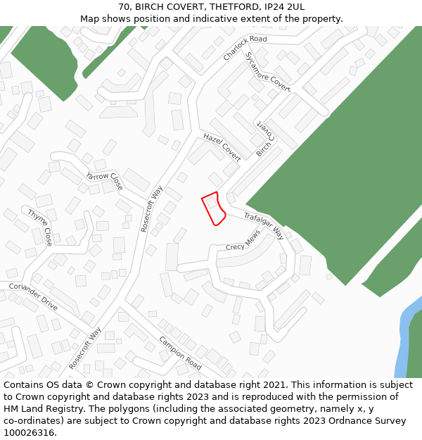 70, BIRCH COVERT, THETFORD, IP24 2UL: Location map and indicative extent of plot