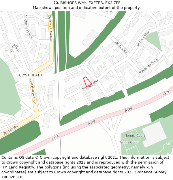 70, BISHOPS WAY, EXETER, EX2 7PF: Location map and indicative extent of plot