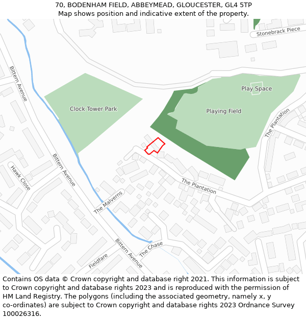 70, BODENHAM FIELD, ABBEYMEAD, GLOUCESTER, GL4 5TP: Location map and indicative extent of plot