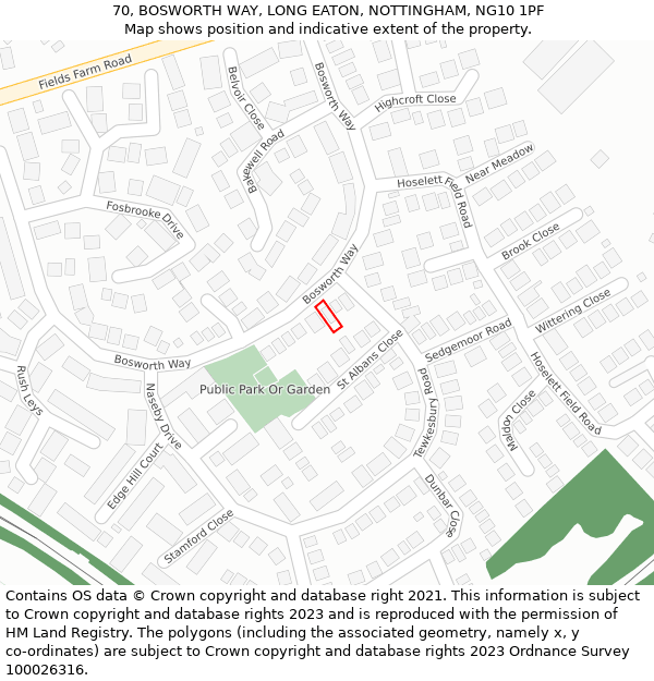 70, BOSWORTH WAY, LONG EATON, NOTTINGHAM, NG10 1PF: Location map and indicative extent of plot