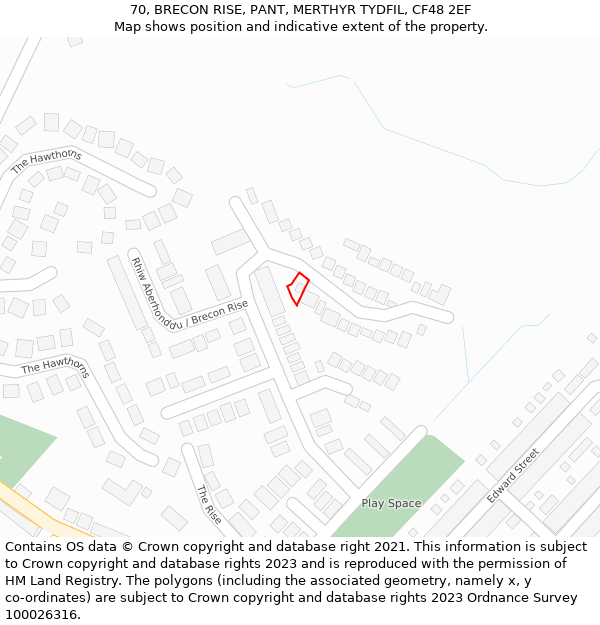 70, BRECON RISE, PANT, MERTHYR TYDFIL, CF48 2EF: Location map and indicative extent of plot