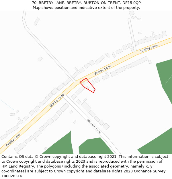 70, BRETBY LANE, BRETBY, BURTON-ON-TRENT, DE15 0QP: Location map and indicative extent of plot