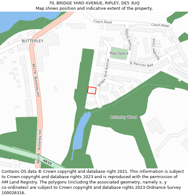 70, BRIDGE YARD AVENUE, RIPLEY, DE5 3UQ: Location map and indicative extent of plot