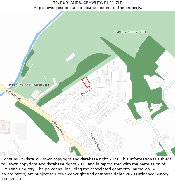 70, BURLANDS, CRAWLEY, RH11 7LE: Location map and indicative extent of plot
