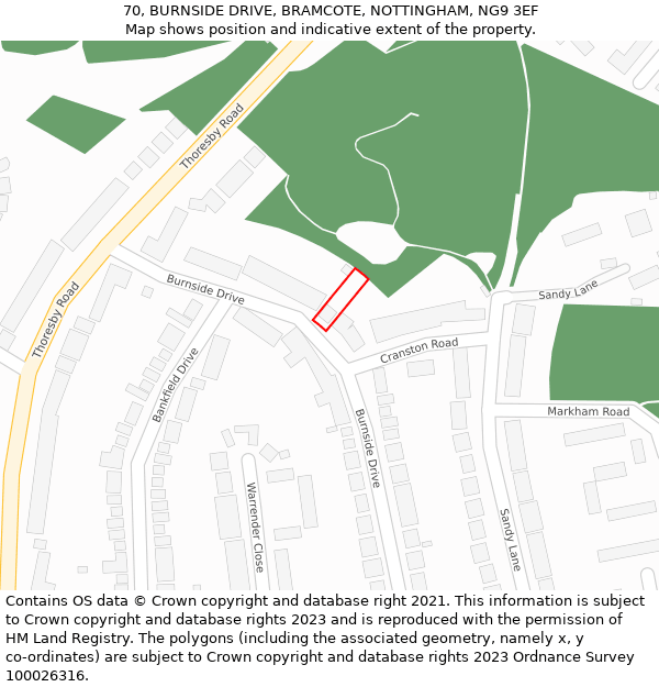 70, BURNSIDE DRIVE, BRAMCOTE, NOTTINGHAM, NG9 3EF: Location map and indicative extent of plot