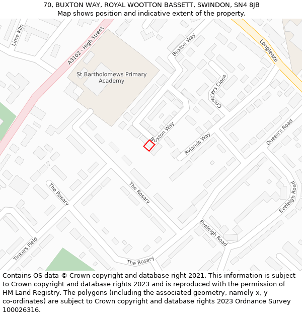 70, BUXTON WAY, ROYAL WOOTTON BASSETT, SWINDON, SN4 8JB: Location map and indicative extent of plot