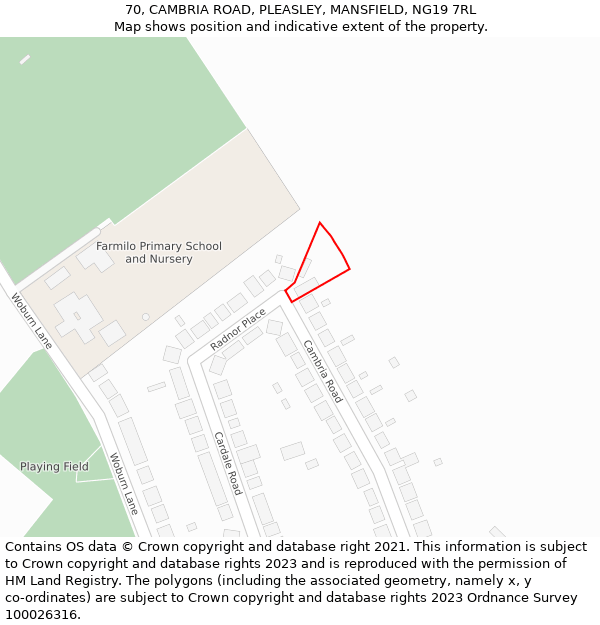 70, CAMBRIA ROAD, PLEASLEY, MANSFIELD, NG19 7RL: Location map and indicative extent of plot