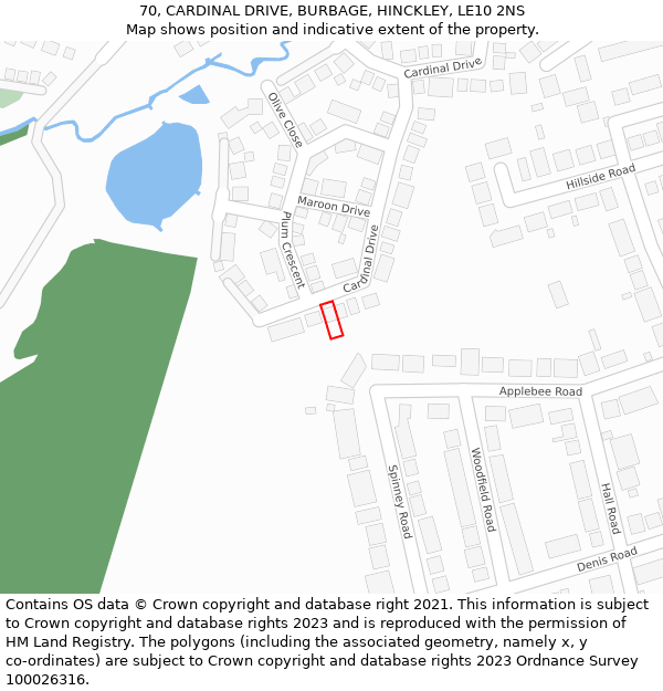 70, CARDINAL DRIVE, BURBAGE, HINCKLEY, LE10 2NS: Location map and indicative extent of plot