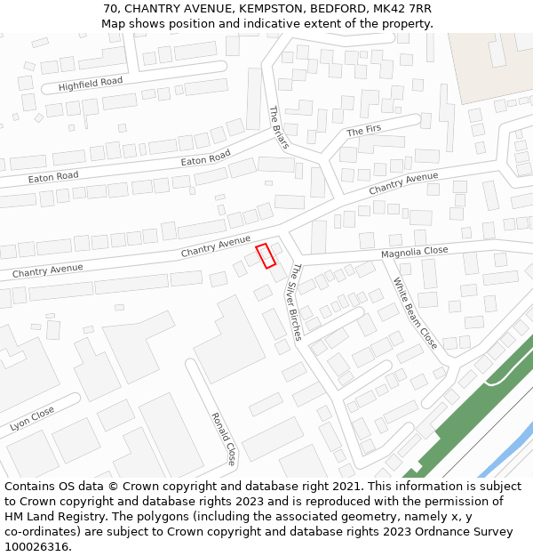 70, CHANTRY AVENUE, KEMPSTON, BEDFORD, MK42 7RR: Location map and indicative extent of plot