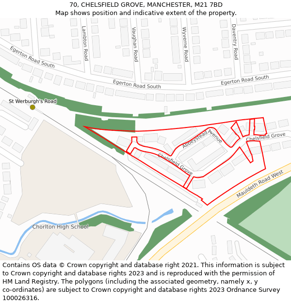 70, CHELSFIELD GROVE, MANCHESTER, M21 7BD: Location map and indicative extent of plot