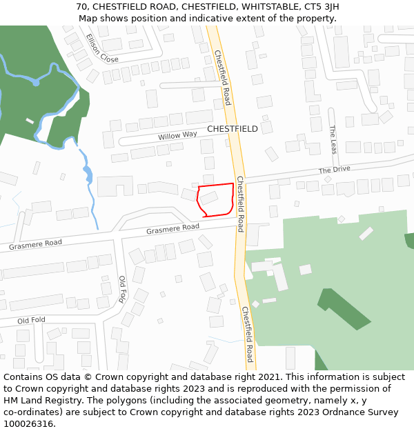 70, CHESTFIELD ROAD, CHESTFIELD, WHITSTABLE, CT5 3JH: Location map and indicative extent of plot