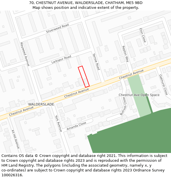 70, CHESTNUT AVENUE, WALDERSLADE, CHATHAM, ME5 9BD: Location map and indicative extent of plot