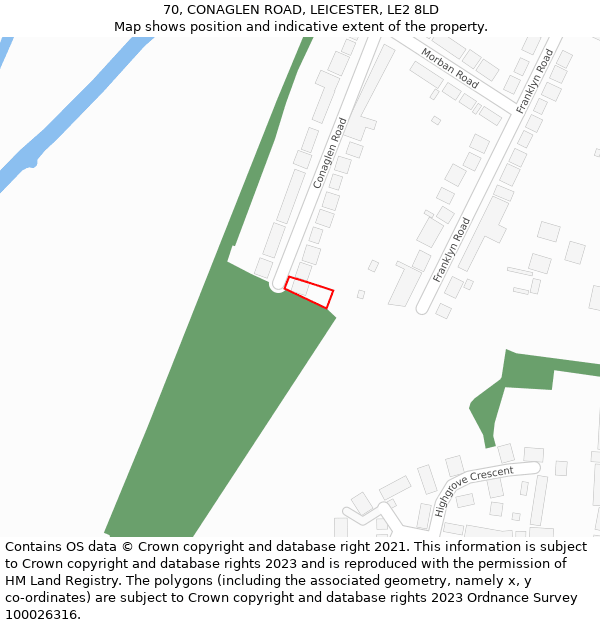 70, CONAGLEN ROAD, LEICESTER, LE2 8LD: Location map and indicative extent of plot