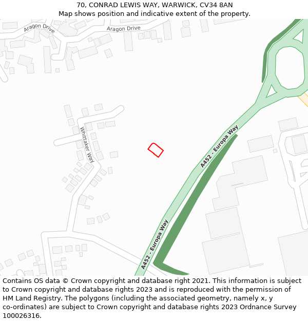 70, CONRAD LEWIS WAY, WARWICK, CV34 8AN: Location map and indicative extent of plot