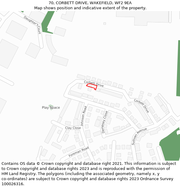 70, CORBETT DRIVE, WAKEFIELD, WF2 9EA: Location map and indicative extent of plot