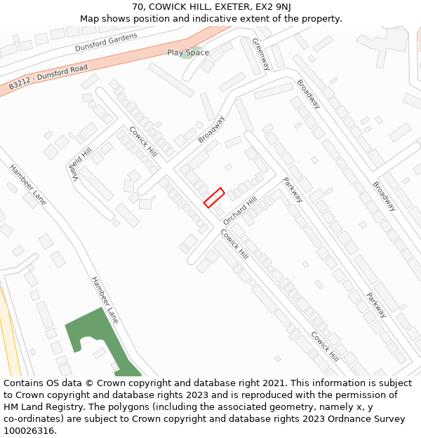 70, COWICK HILL, EXETER, EX2 9NJ: Location map and indicative extent of plot