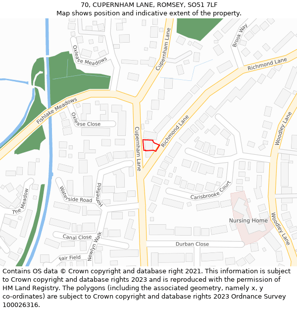 70, CUPERNHAM LANE, ROMSEY, SO51 7LF: Location map and indicative extent of plot