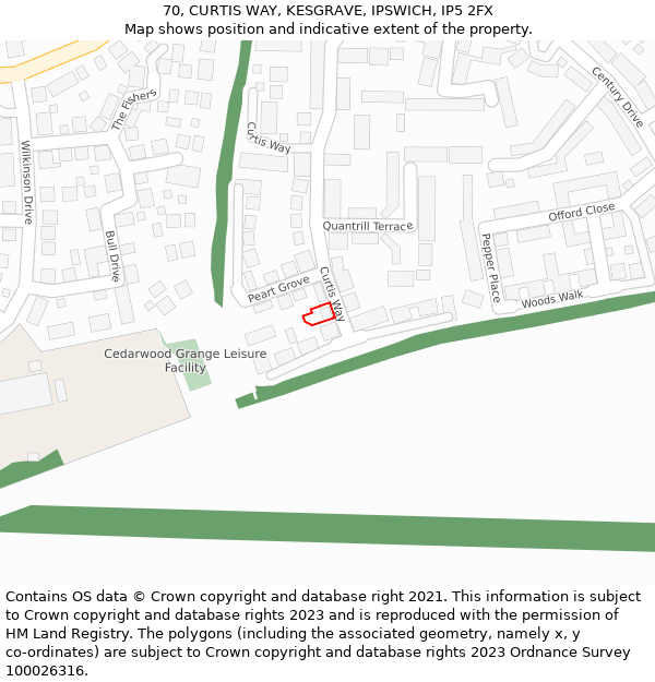 70, CURTIS WAY, KESGRAVE, IPSWICH, IP5 2FX: Location map and indicative extent of plot
