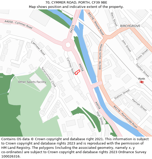 70, CYMMER ROAD, PORTH, CF39 9BE: Location map and indicative extent of plot