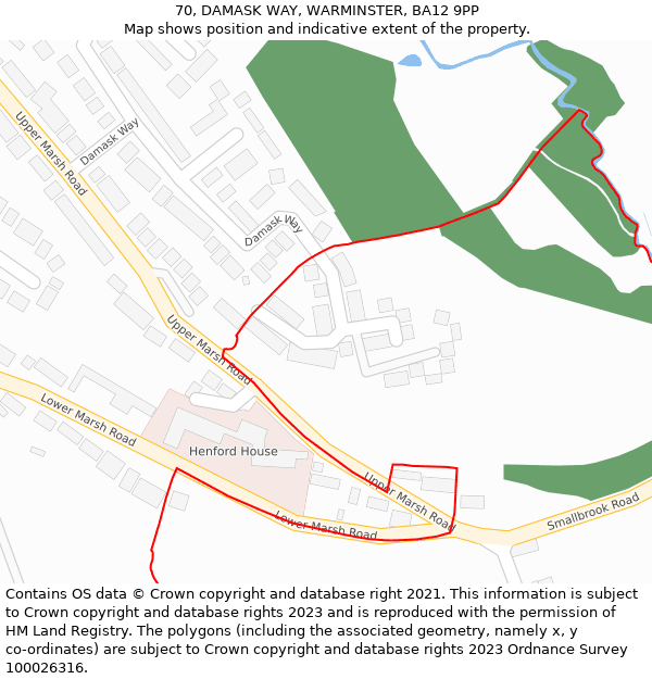 70, DAMASK WAY, WARMINSTER, BA12 9PP: Location map and indicative extent of plot