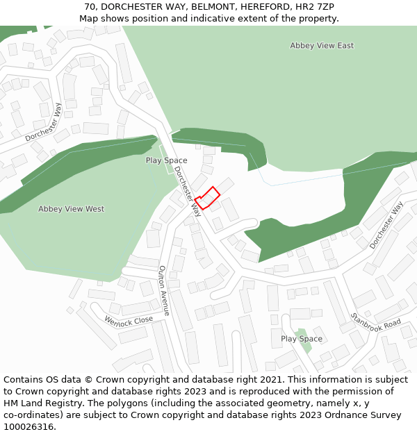70, DORCHESTER WAY, BELMONT, HEREFORD, HR2 7ZP: Location map and indicative extent of plot