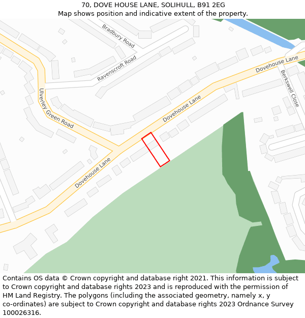 70, DOVE HOUSE LANE, SOLIHULL, B91 2EG: Location map and indicative extent of plot