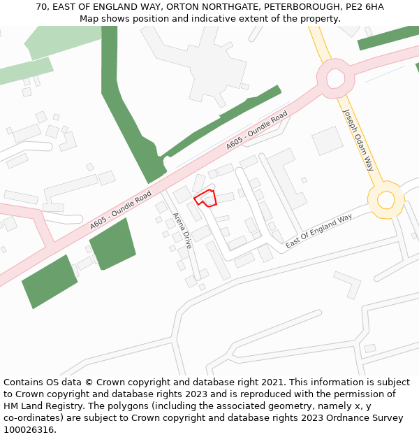 70, EAST OF ENGLAND WAY, ORTON NORTHGATE, PETERBOROUGH, PE2 6HA: Location map and indicative extent of plot