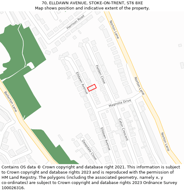 70, ELLDAWN AVENUE, STOKE-ON-TRENT, ST6 8XE: Location map and indicative extent of plot