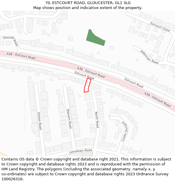 70, ESTCOURT ROAD, GLOUCESTER, GL1 3LG: Location map and indicative extent of plot