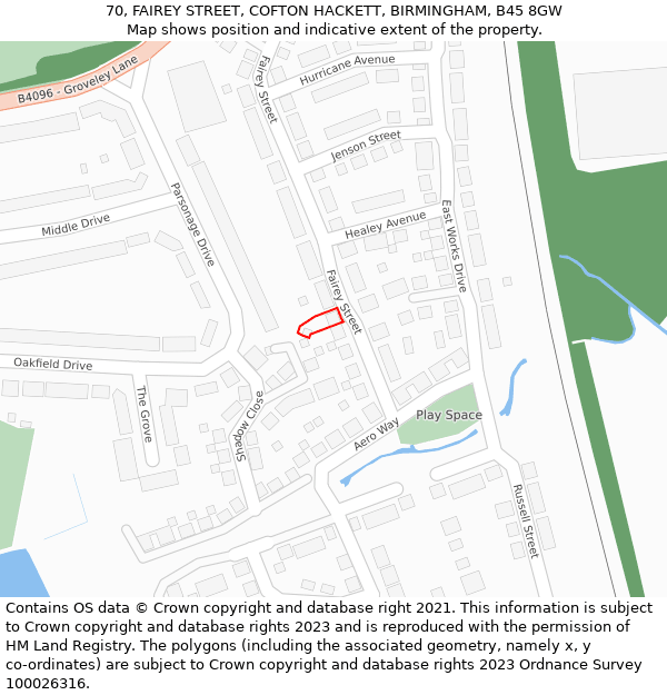 70, FAIREY STREET, COFTON HACKETT, BIRMINGHAM, B45 8GW: Location map and indicative extent of plot