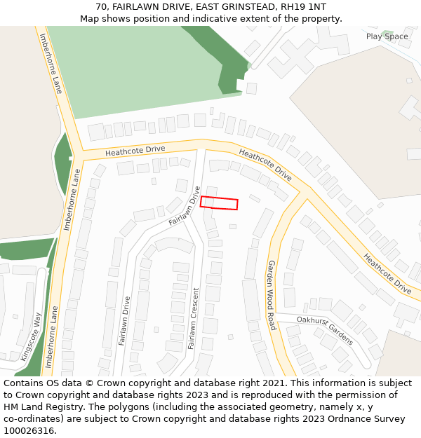 70, FAIRLAWN DRIVE, EAST GRINSTEAD, RH19 1NT: Location map and indicative extent of plot