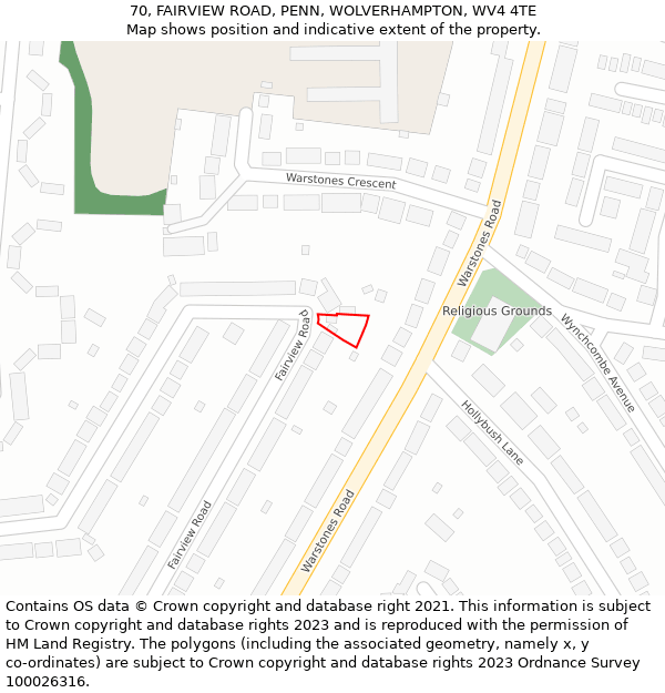 70, FAIRVIEW ROAD, PENN, WOLVERHAMPTON, WV4 4TE: Location map and indicative extent of plot