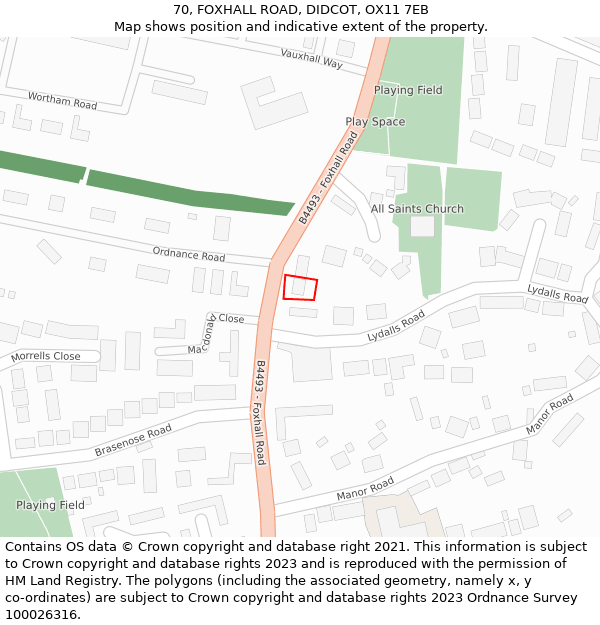 70, FOXHALL ROAD, DIDCOT, OX11 7EB: Location map and indicative extent of plot