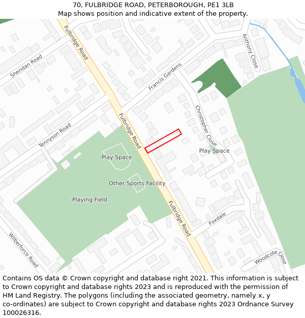 70, FULBRIDGE ROAD, PETERBOROUGH, PE1 3LB: Location map and indicative extent of plot