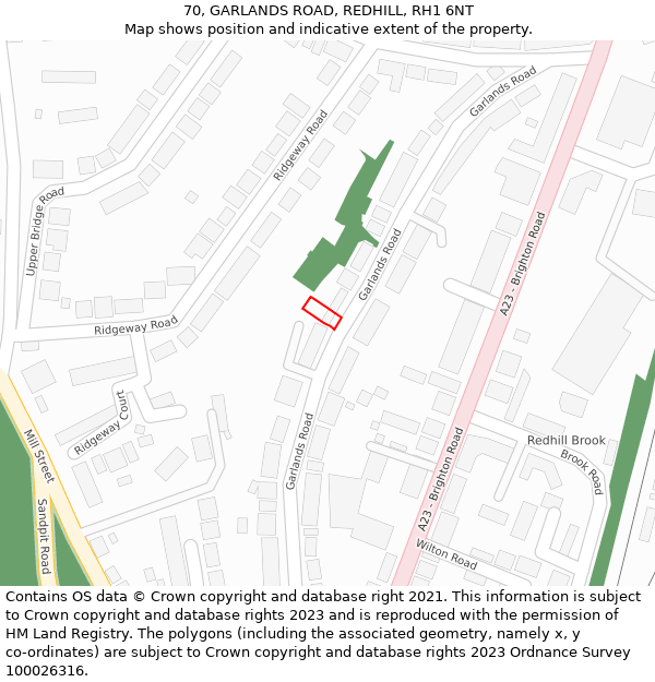 70, GARLANDS ROAD, REDHILL, RH1 6NT: Location map and indicative extent of plot