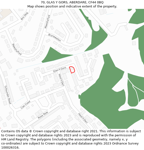 70, GLAS Y GORS, ABERDARE, CF44 0BQ: Location map and indicative extent of plot