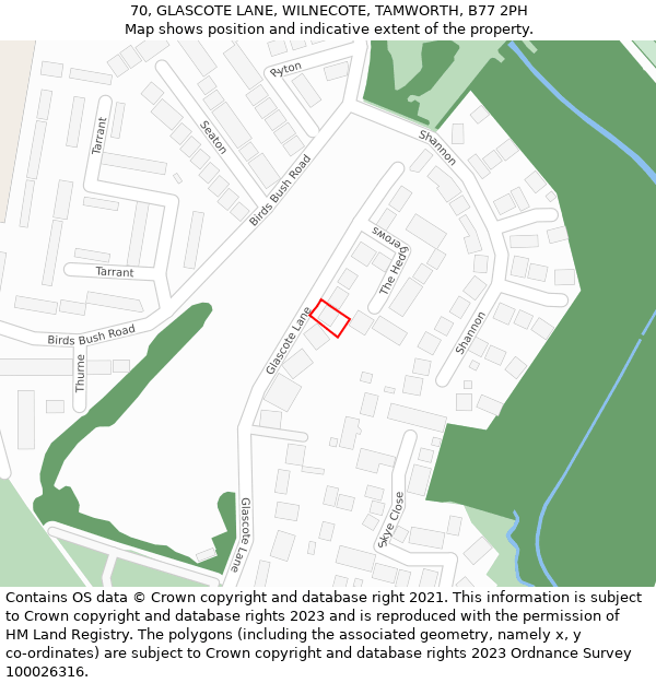 70, GLASCOTE LANE, WILNECOTE, TAMWORTH, B77 2PH: Location map and indicative extent of plot
