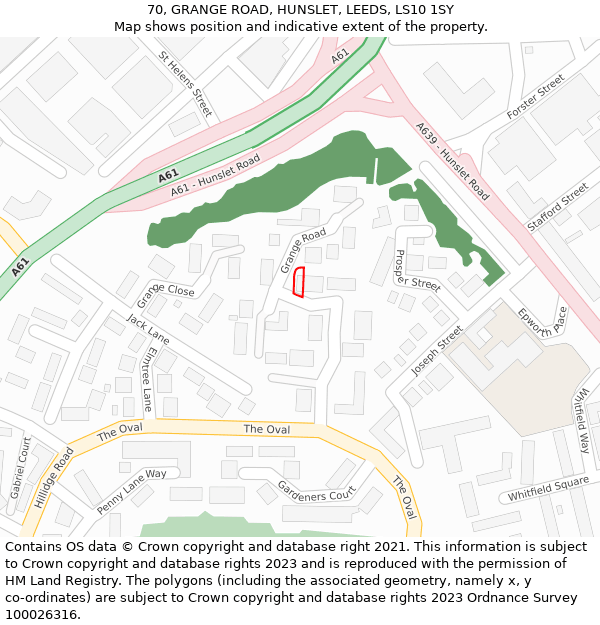 70, GRANGE ROAD, HUNSLET, LEEDS, LS10 1SY: Location map and indicative extent of plot