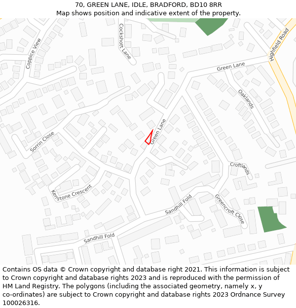 70, GREEN LANE, IDLE, BRADFORD, BD10 8RR: Location map and indicative extent of plot