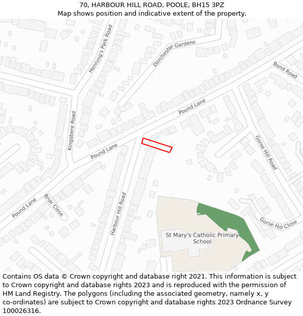 70, HARBOUR HILL ROAD, POOLE, BH15 3PZ: Location map and indicative extent of plot