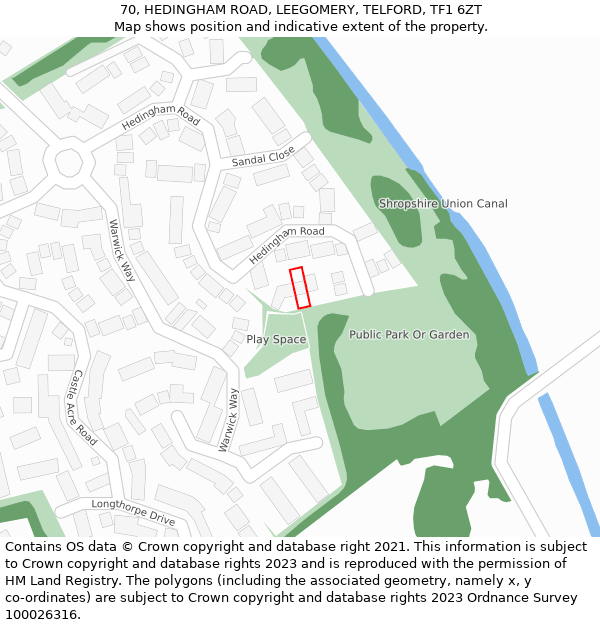 70, HEDINGHAM ROAD, LEEGOMERY, TELFORD, TF1 6ZT: Location map and indicative extent of plot