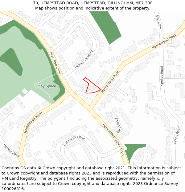 70, HEMPSTEAD ROAD, HEMPSTEAD, GILLINGHAM, ME7 3RF: Location map and indicative extent of plot