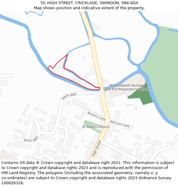 70, HIGH STREET, CRICKLADE, SWINDON, SN6 6DA: Location map and indicative extent of plot