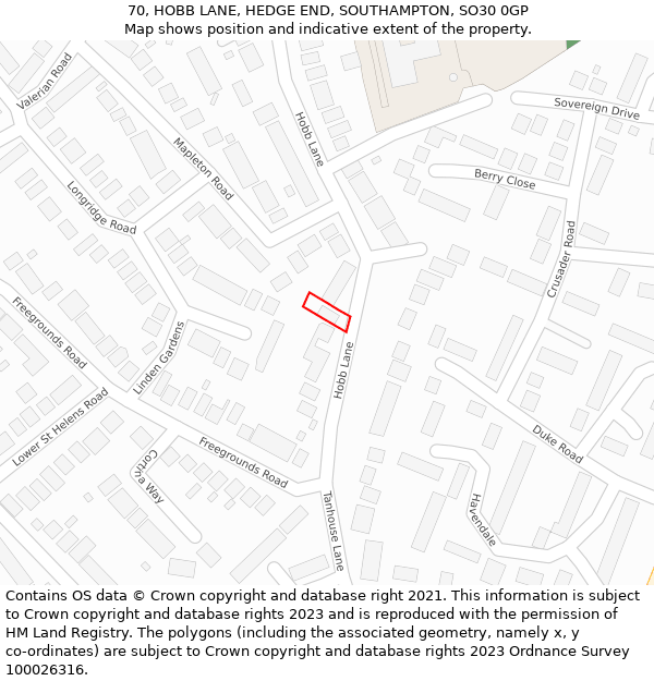 70, HOBB LANE, HEDGE END, SOUTHAMPTON, SO30 0GP: Location map and indicative extent of plot