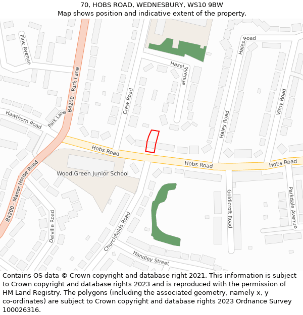 70, HOBS ROAD, WEDNESBURY, WS10 9BW: Location map and indicative extent of plot