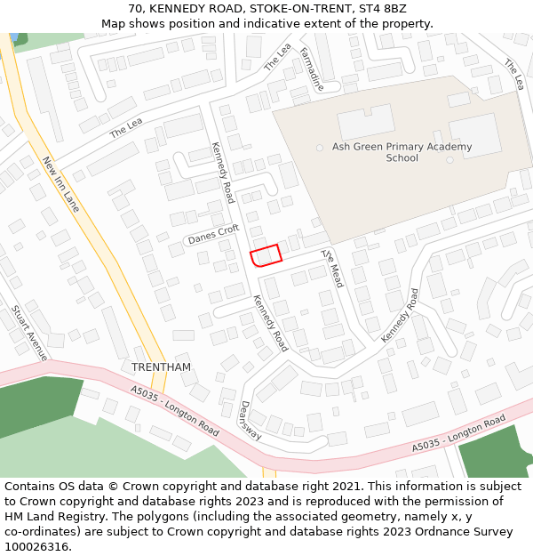 70, KENNEDY ROAD, STOKE-ON-TRENT, ST4 8BZ: Location map and indicative extent of plot
