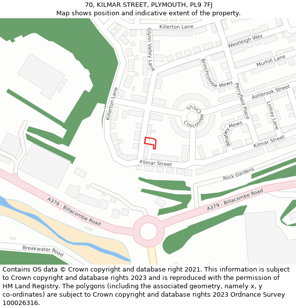 70, KILMAR STREET, PLYMOUTH, PL9 7FJ: Location map and indicative extent of plot