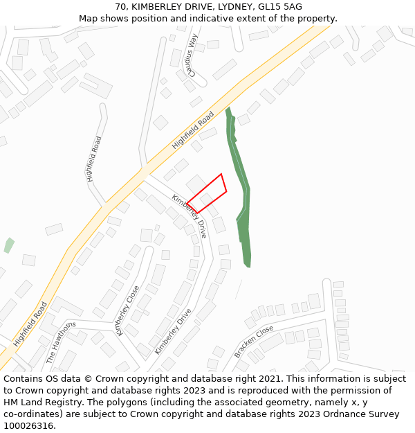 70, KIMBERLEY DRIVE, LYDNEY, GL15 5AG: Location map and indicative extent of plot