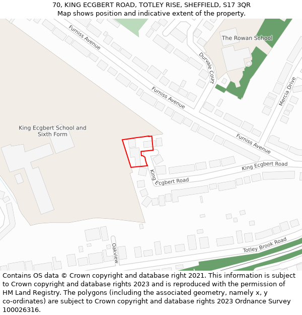 70, KING ECGBERT ROAD, TOTLEY RISE, SHEFFIELD, S17 3QR: Location map and indicative extent of plot