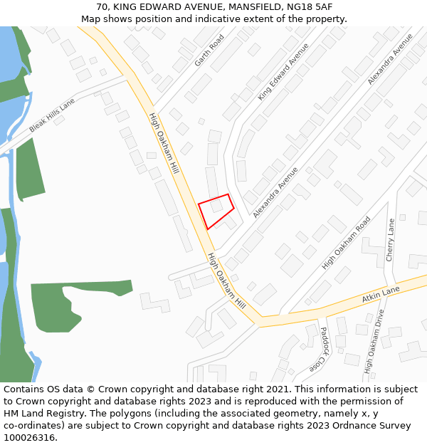 70, KING EDWARD AVENUE, MANSFIELD, NG18 5AF: Location map and indicative extent of plot